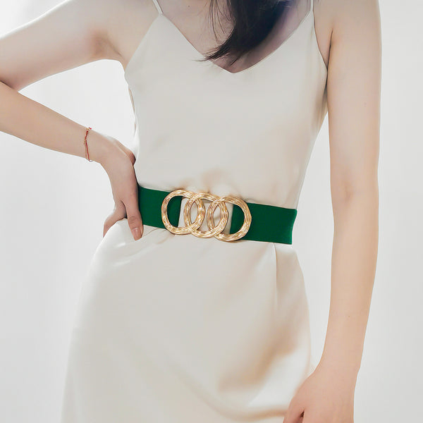 Cinturón Ancho Geométrico para Mujer con Hebilla Circular - Ideal para Trajes y Vestidos