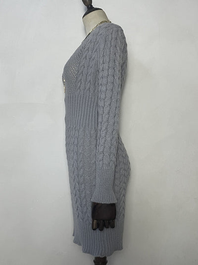 Suéter Vestido Ajustado Cuello V Mujer - Tejido Liso con Opción Cremallera - Image 27