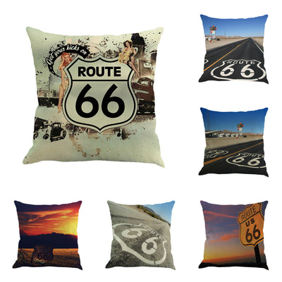 Cojín de Respaldo Route 66 en Lino para Auto, Sofá y Cama - Image 14