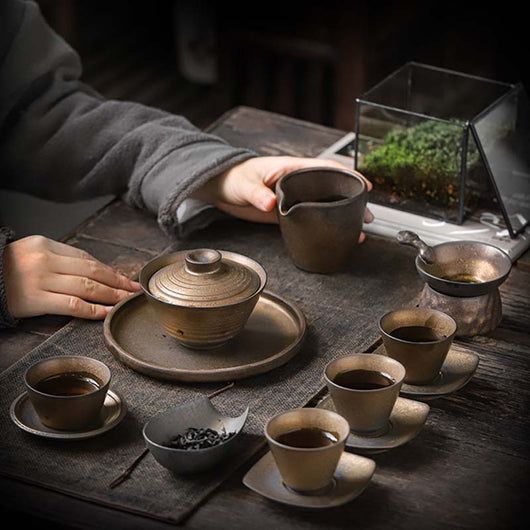 Juego de Té Gaiwan Antiguo Dorado - Tetera Kung Fu con Taza de Porcelana - Image 10