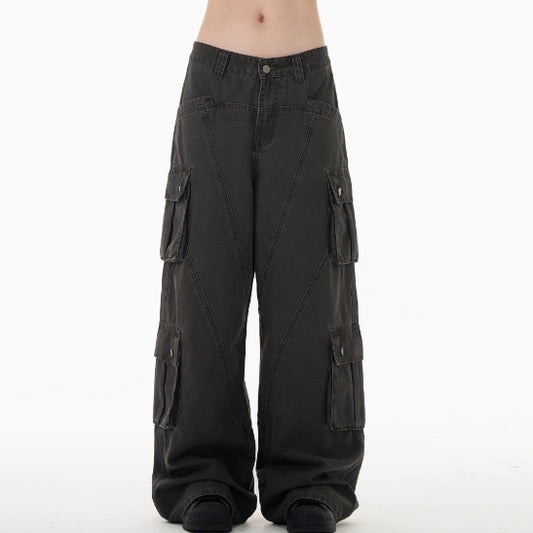 Pantalones Cargo Denim Retro Deconstruidos Unisex Holgados