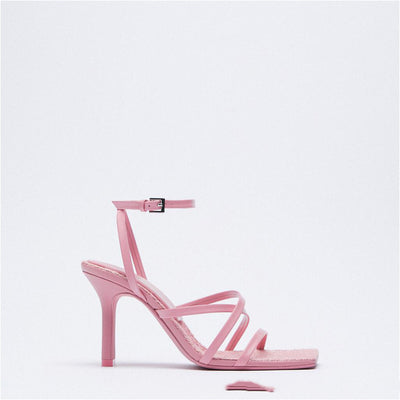 Sandalias Stiletto de Cuero con Tira Cruzada y Punta Cuadrada - Image 2