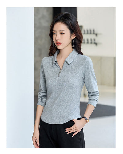 Polera Minimalista Slim Fit con Cierre de Medio Largo para Mujer - Image 14