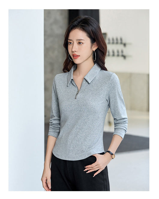 Polera Minimalista Slim Fit con Cierre de Medio Largo para Mujer - Image 14