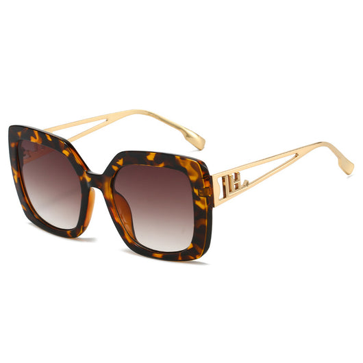 Women's square fashion sunglasses with red and green gradient tortoise shell frames and gradient purple-to-yellow lenses. - Image 12