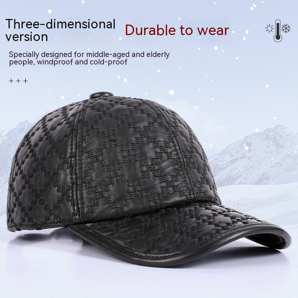 Gorra Cuadriculada Coreana en Cuero de Oveja Genuino para Hombre