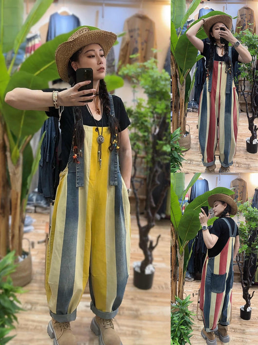 Mono Jumpsuit Denim Rayas Vintage con Tirantes para Mujer - Image 4