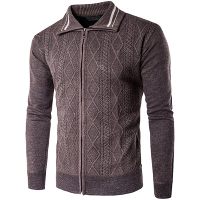 Cardigan Grueso Europeo para Hombre con Cierre de Cremallera y Cuello Solapa - Image 4