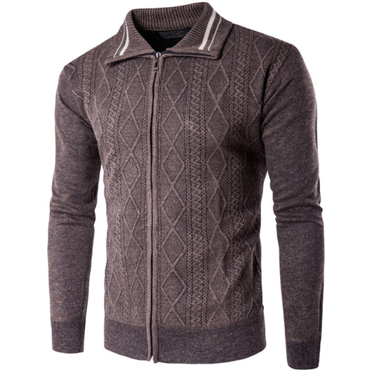 Cardigan Grueso Europeo para Hombre con Cierre de Cremallera y Cuello Solapa - Image 4