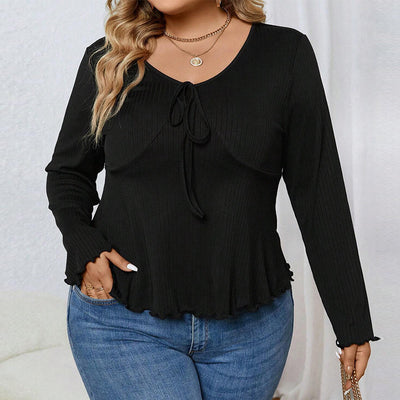 Blusa de Punto Escote V Casual con Cintura Definida
