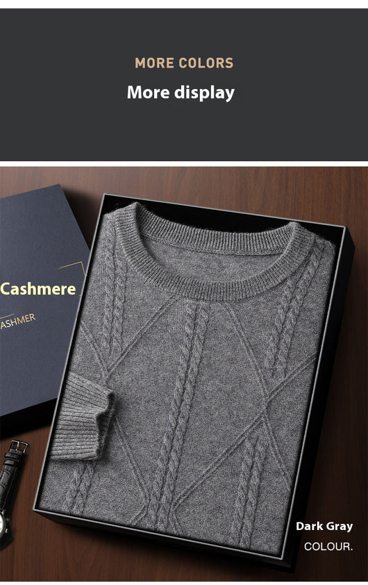 Suéter de Cashmira Trenzado con Cuello Redondo para Hombre - Colección Otoño Invierno - Image 12