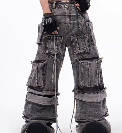 Pantalones Overol Estilo Americano Desgastado con Costuras de Cuerda - Image 13