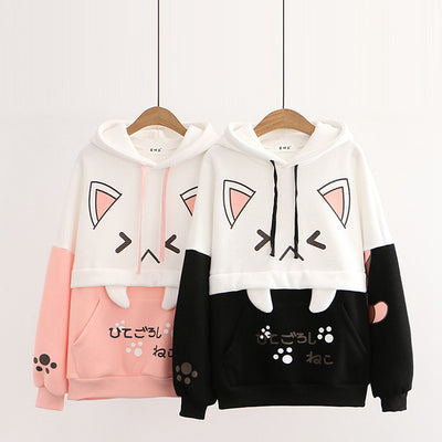 Sudadera Universitaria Gato Cartoon con Capucha y Forro de Terciopelo - Image 37