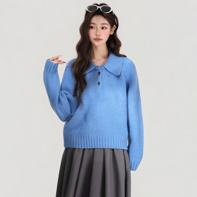 Suéter Tejido Azul con Solapa para Mujer - Image 4