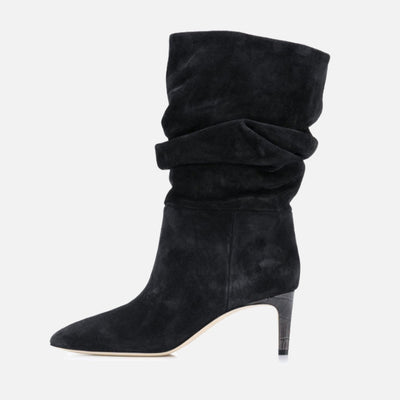Botas Stiletto Punta Fina Efecto Serpiente Plisadas Púrpura y Plata - Image 11