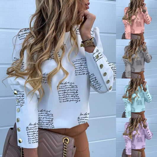 Camisa Estampada con Botones y Mangas Largas