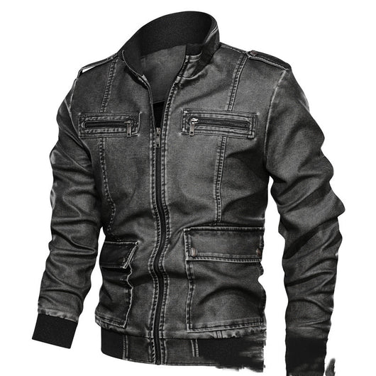 Chaqueta de Cuero PU 3D con Solapa y Color Liso para Hombre - Image 3