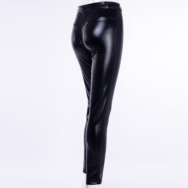 Pantalones de Cuero Ajustados con Paneles - Estilo Casual Moderno