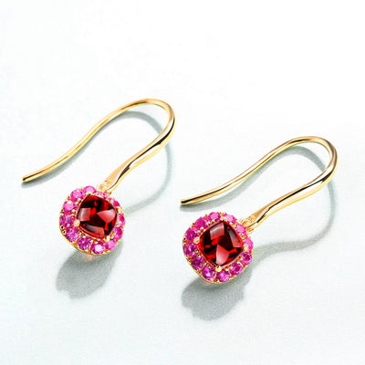 Aretes de Plata con Incrustación de Oro 9K y Granate Rojo - Image 10
