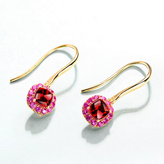 Aretes de Plata con Incrustación de Oro 9K y Granate Rojo - Image 10