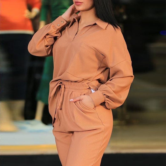 Conjunto Elegante para Mujer: Camisa Casual con Solapa y Pantalón de Manga Larga - Image 10