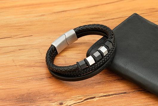 Pulsera de Cuero Trenzado Multicapa para Hombre con Acero Inoxidable - Image 20
