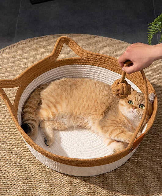 Cama Tejida para Gatos - Nido de Ratán y Lino Transpirable Cuatro Estaciones - Image 5