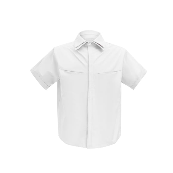 Camisa de Manga Corta con Hombros Acolchados y Pliegues