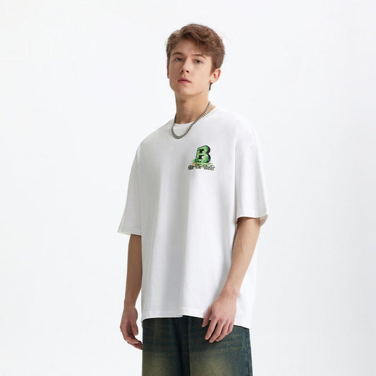 Camiseta Suelta Personalizada Letra B Estilo Urbano Casual para Hombre