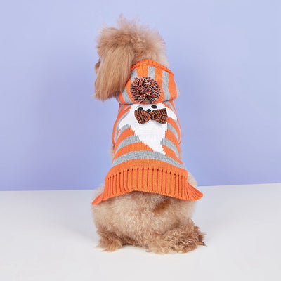 Suéter Tejido para Mascotas con Capucha, Rayas Bicolor y Pompón de Pelaje - Image 4