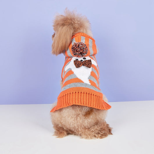 Suéter Tejido para Mascotas con Capucha, Rayas Bicolor y Pompón de Pelaje - Image 4