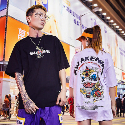 Camiseta Hip Hop Suelta Verano Unisex Estilo León Despierto - Outfit de Pareja - Image 11