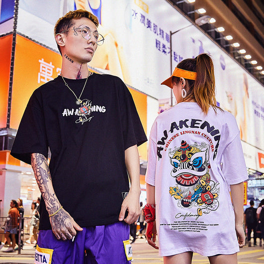 Camiseta Hip Hop Suelta Verano Unisex Estilo León Despierto - Outfit de Pareja - Image 11