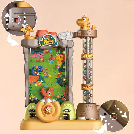 Dinosaur-themed children's board game with a marble run, interactive steering wheel, lights, and music. - Image 2