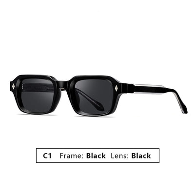 Black square-frame sunglasses with dark lenses and small silver diamond accents on the temples. - Image 3
