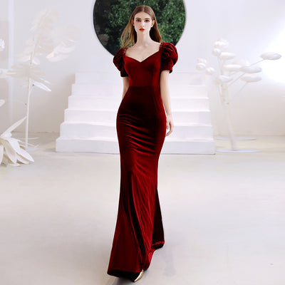 Vestido de Noche Rojo Vino Corte Sirena para Mujer - Image 5