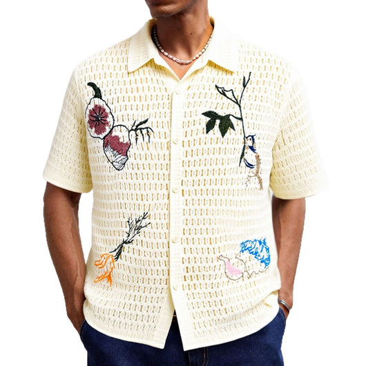 Camisa de Punto Bordada Manga Corta para Hombre - Verano - Image 5