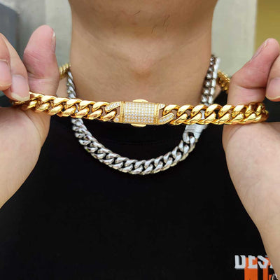 Collar y Pulsera Hip Hop Acero Inoxidable con Cierre de Resorte 12mm - Image 14