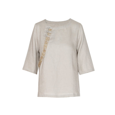 Blusa de Lino Bordada con Cuello Redondo - Image 16