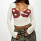 Blusa Estampada Ajustada de Cuello en U y Manga Corta