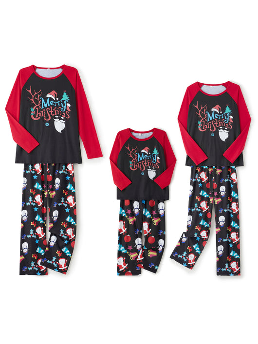 Man wearing a black and red long-sleeve Christmas pajama set with "Merry Christmas" graphic and Santa print pants. - Image 15