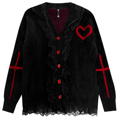Suéter Abrigo Rojo con Encaje y Detalles de Cruz - Image 11