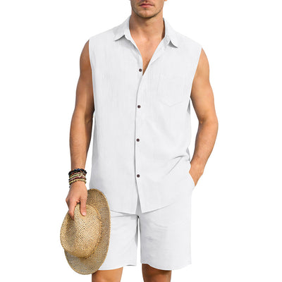 Conjunto de Camisa y Pantalones Cortos de Lino para Hombre - Image 23