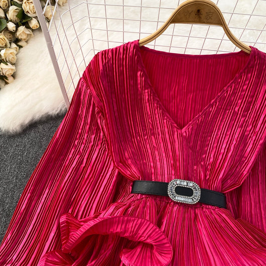 Blusa Suelta con Cuello V, Mangas Largas y Volantes en Bajo - Image 26