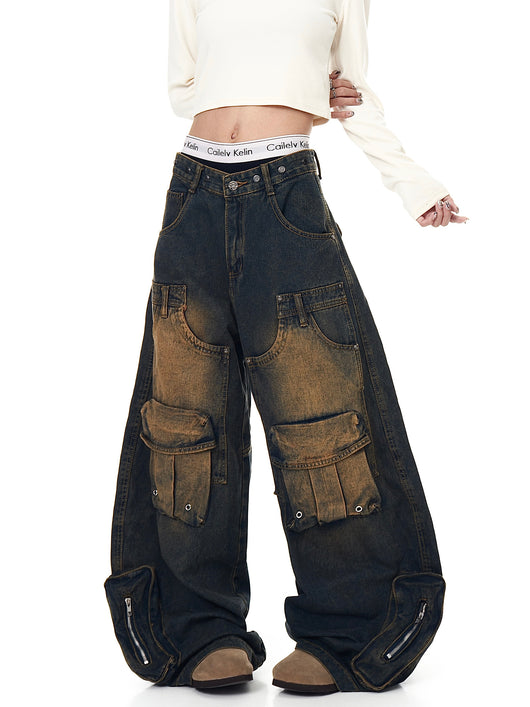 Pantalones Cargo Vintage Desgastados Multi-bolsillos Pierna Ancha Suelta - Image 20