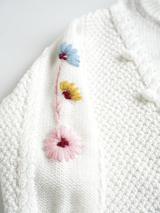 Suéter de Algodón para Bebé con Flores Bordadas a Mano - Image 7