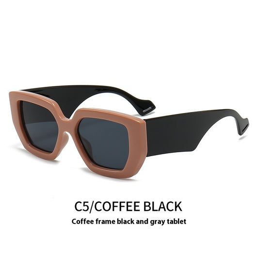 Beige square frame sunglasses with dark gray lenses, featuring a thick, fashion-forward design. - Image 11