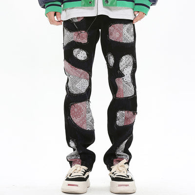 Pantalones Casuales Rectos con Parches Bordados Diseño Americano para Hombre - Image 8