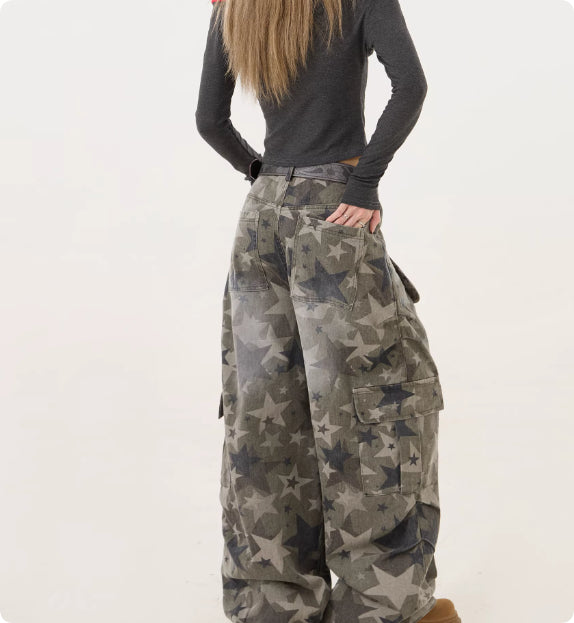 Jeans Cargo Camuflaje Retro Americano para Mujer
