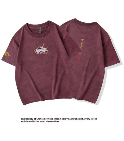 Playera Teñida a Mano con Bordado de Loto Lavado Artesanal - Image 8